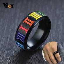 Vnox 8mm Black Ring for Men with Rainbow Roman Numeral Numbers Stainless Steel Wedding Band LGBT Gay Alliance 2024 - buy cheap