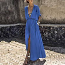 Summer Long Maxi Dress Female Casual Loose Beach Dress Ankle-Length Empire V-Neck Long Split Dresses Vestidos Women Boho Dress 2024 - buy cheap