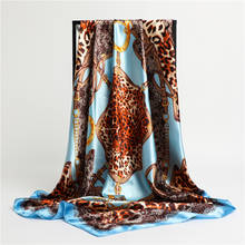 Pañuelo cuadrado de satén para mujer, pañuelo de seda con estampado de leopardo, banda para el pelo, Hijab femenino, chal musulmán, 2021 2024 - compra barato