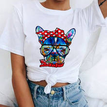 Camiseta con dibujos de Bulldog para mujer, remera de ocio, camisetas Harajuku 2024 - compra barato