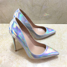 Keshangjia brand fashion new pointed silver delicate colorful elegant single shoes 12cm high heels ladies party shoes 2024 - buy cheap