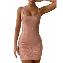Vestido corto femenino de cuero sintético sin mangas con escote cuadrado para verano, minivestido Sexy para fiesta, color caqui y rosa, 2021 2024 - compra barato