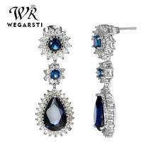 WEGARSTI Trendy Silver 925 Earrings For Women Fine Jewelry Water Drop Shaped Gemstones Party Sapphire Emerald Ear Drops 2024 - buy cheap