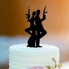 Topo de bolo de casamento, "noivo e noiva com armas pesadas, cobertura de bolo de casamento, cor sólida, topper de bolo de casamento, topper de bolo de casamento 2024 - compre barato