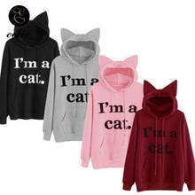 I Am A Cat Hoodie Cat Ear Kangaroo Pocket Hoodie Poleron Mujer 2021 Big Size Hoodie With Letter Women Harajuku Kawaii Sweatshirt 2024 - buy cheap