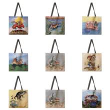 Funny cat painting print tote bag female casual portable lady shoulder bag foldable shopping bag outdoor beach bag 2024 - buy cheap