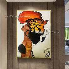 Ручная роспись Классическая Африканская женщина настенные картины абстракция Африка Карта Форма головы настенный художественный холст картины для домашнего декора 2024 - купить недорого