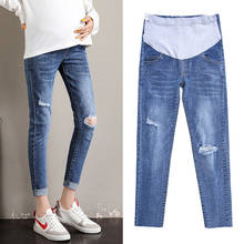 High Quality Retro Denim Hole Jeans Maternity Pants For Pregnant Women Elastic Waist Skinny Stretch Pregnancy Jeans Trousers 2024 - buy cheap