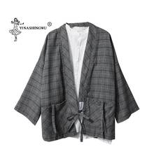 Kimono japonés Retro de celosía para hombres, camisetas de abrigo Yukata, traje tradicional asiático, cárdigan Haori de manga larga de Japón, Top 2024 - compra barato