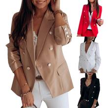 Повседневные женские блейзеры пиджак костюм пальто двубортный блейзер Повседневная стройнящая Спецодежда с карманами кардиган пальто размера плюс куртка 2024 - купить недорого