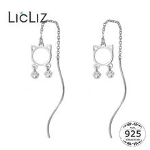 LicLiz-pendientes largos de Plata de Ley 925 con forma de gato, joyería con cadena de eslabones, para citas, LE0614 2024 - compra barato