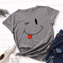 Fashion Cotton T-shirt Short Sleeve Women T Shirt Smile Face Printed Tops Harajuku Tee Tshirt Femme 2024 - buy cheap