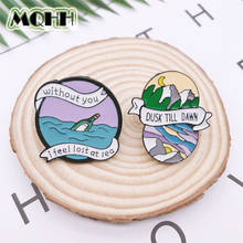 Cartoon Round Geometry Drift Bottle Mountain Peak Moon Sea Enamel Brooch Alloy Badge Denim Clothes Bag Cute Pin Woman Jewelry 2024 - buy cheap