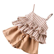 Girl’s Summer Two Piece Set Fashion Striped Ruffles Suspender Tops and Solid Color Button Culottes 2024 - buy cheap