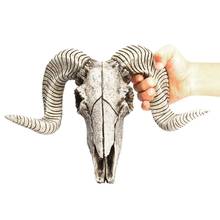 Adorno de cráneo con cuernos en 3D, artesanía colgante de pared Retro de resina, decoración para el hogar y la Oficina, regalo de calavera de Animal 2024 - compra barato