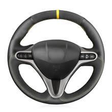 Cobertura para volante de automóveis, feita à mão, couro legítimo, camurça, preto, para honda civic civic 8 2006 2007 2008 2009 2010 2024 - compre barato