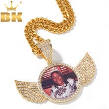 THE BLING KING Cubic Zirconia Made Photo Pendant Necklace Soild Back Full Iced Out  Wing Round Tag Hiphop Jewelry Gifts 2024 - buy cheap