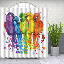 Cortinas de chuveiro de aquarela de papagaio, paisagens naturais, decoração de banheiro de pássaros, à prova d' água, conjunto de cortina de pano à prova de mofo, barato 2024 - compre barato
