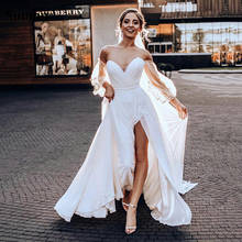 Sumnus-vestidos de novia sencillos de satén para mujer, vestido de novia Sexy con abertura lateral, estilo bohemio, para la playa 2024 - compra barato