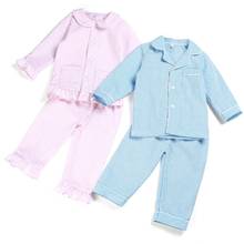 100% cotton spring and summer seersucker kids pajamas long sleeve stripe boutique home sleepwear 12m-12years 2024 - buy cheap
