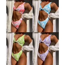 Conjunto de Bikini con efecto Tie-dye para mujer, traje de baño de dos piezas con realce, estilo vendaje, cintura baja, 2021 2024 - compra barato