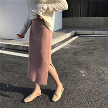 Faldas de cintura alta para mujer, Falda de tubo de punto de Cachemira cálida, a la moda, acanalada, de 55-75CM, otoño e invierno, novedad de 2021 2024 - compra barato