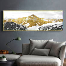 Pintura al óleo de paisaje abstracto sobre lienzo, carteles e impresiones de montaña dorada, imágenes artísticas de pared para decoración del hogar de la sala de estar 2024 - compra barato