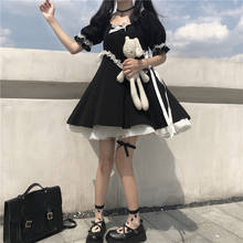 Summer Dress Kawaii Girly Vintage Gothic Square Collar Cute Lace Bow Mini Dress Women Party Sweety Ruffles Puff Sleeve Vestidos 2024 - buy cheap