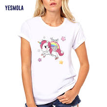 Yesmola camiseta feminina unicórnio harajuku kawaii dos desenhos animados streetwear tshirt estilo coreano feminino casual camiseta roupas 2024 - compre barato