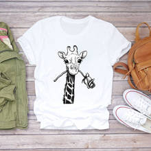 Women Cartoon Giraffe Flower Valeninte Fashion 90s Print Lady T-shirts Top Womens Graphic T Shirt Ladies Female Tee T-Shirt 2024 - buy cheap