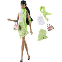 1Set Green Outfits Sets for Barbie Doll Clothes White Tops Shirt Mini Skirt Scarf Handbag 1/6 BJD Doll Accessories 2024 - buy cheap