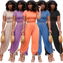 Blusa corta Sexy de Color liso para mujer, pantalones de pierna ancha, camiseta, ropa informal de Yoga, traje de dos piezas 2024 - compra barato