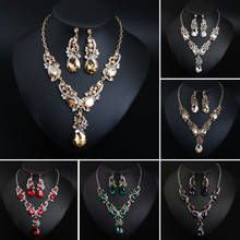 Conjunto de joias femininas, com pedras de cristal, colar, brincos, gargantilha, gola grande, conjunto de brincos 2024 - compre barato