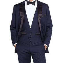 Men Suit Blue With Black Lapel Suits for Men Custom Terno Slim Groom Custom 3 Piece Wedding Masculino (Jacket+Pants+Vest) N168 2024 - buy cheap