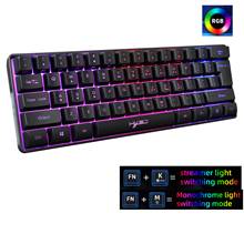 Teclado de jogos com fio, toque mecânico, retroiluminado rgb, usb, 61 teclas, mini teclado para computador, laptop, teclados de jogos 2024 - compre barato