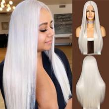 Krismile Lace Front Futura Fiber T-Part Long Straight Synthetic Wig Silver White for Women Party Daily Use High Temperature 2024 - buy cheap