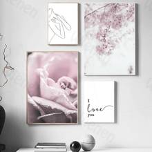 Плакаты и принты в скандинавском стиле, постеры с надписью «I Love You» и розовыми цветами, современное домашнее украшение для гостиной, спальни, комнаты для девочек 2024 - купить недорого