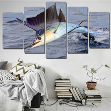 HD Wall Art Canvas Painting Home Decorative Pictures Modular Painting 5 Panel Swordfish Prints For Living Room Frame 2024 - buy cheap