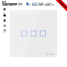 SONOFF-interruptores WiFi serie T0 para el hogar, dispositivo inteligente de pared con WiFi dividido de 1/2/3 entradas, funciona con eWelink, Google Home, Alexa 2024 - compra barato