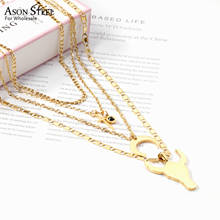 ASONSTEEL Stainless Steel Gold Color Cross Moon Bull Head Pendant Multi Layer Necklace for Women Fashion Choker Jewelry 2024 - buy cheap