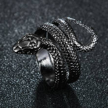 Животное черного цвета со змеиным узором преувеличенный кольца в стиле панк, рок-ролл для мужчин и женщин унисекс открытие регулировочного кольца вечерние ювелирные изделия бижутерия для женщин, высокое качество, подарок 2024 - купить недорого