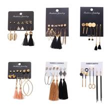 Conjunto de 6 pares de Pendientes colgantes con borlas y perlas de cristal para mujer, aretes Piercing largos, estilo bohemio 2024 - compra barato