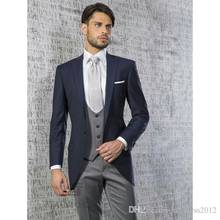 TPSAADE New Navy Blue Formal Men's Suit Slim Fit Groom Suits Classic Custom Simple Men Tuxedo 3 Pieces (Jacket+Pants+Vest) 2024 - buy cheap