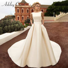 Эшли Карол атласное свадебное платье трапециевидной формы 2021 Элегантное платье без рукавов с открытой спиной и бантом на пуговицах для невесты по индивидуальному заказу Vestido De Noiva 2024 - купить недорого