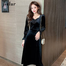 Jielur New Korean Gold Velvet Long Sleeve Black Dress High Waist Elegant Lady Sexy Long Dress Autumn Winter Woman Dresses S-XL 2024 - buy cheap