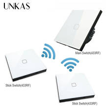 UNKAS EU Standard Luxury Crystal Glass Wall Switch Touch Switch Normal 1 Gang 2 Gang Stick Touch Switch 2024 - buy cheap
