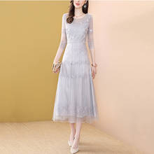 High Quality Vestidos Gray Embroidered Dresses Female Spring New Mid-length Mesh Gauze Round Neck Mid-rise Elegant Dress Z311 2024 - buy cheap