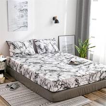 Frete grátis alta elástica equipada folha de cama padrão de mármore mancha resistente colchão cama capa estiramento anti-skid colcha 2024 - compre barato