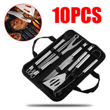 Conjunto de ferramentas portátil para grelhar, kit de ferramentas de churrasco em aço inoxidável para cozinha, ar livre, acampamento, churrasco com 10 peças 2024 - compre barato