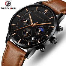 Men's Watch Top Brand GOLDENHOUR 2019 New Luxury Fashion Men Quartz Watches Waterproof Leather Men Sport Clock Relogio Masculino 2024 - buy cheap